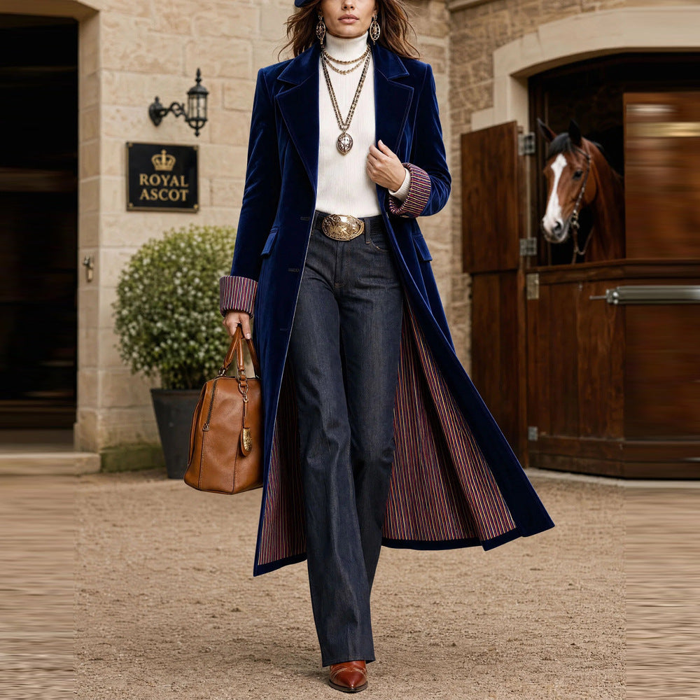 Women's Contrast Lace Velvet Long Coat product image