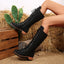 Women's mid-calf lace-up faux leather riding boots
