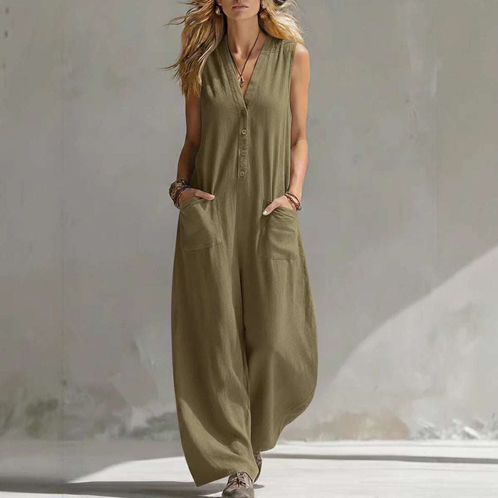 Linen-cotton sleeveless jumpsuit product image