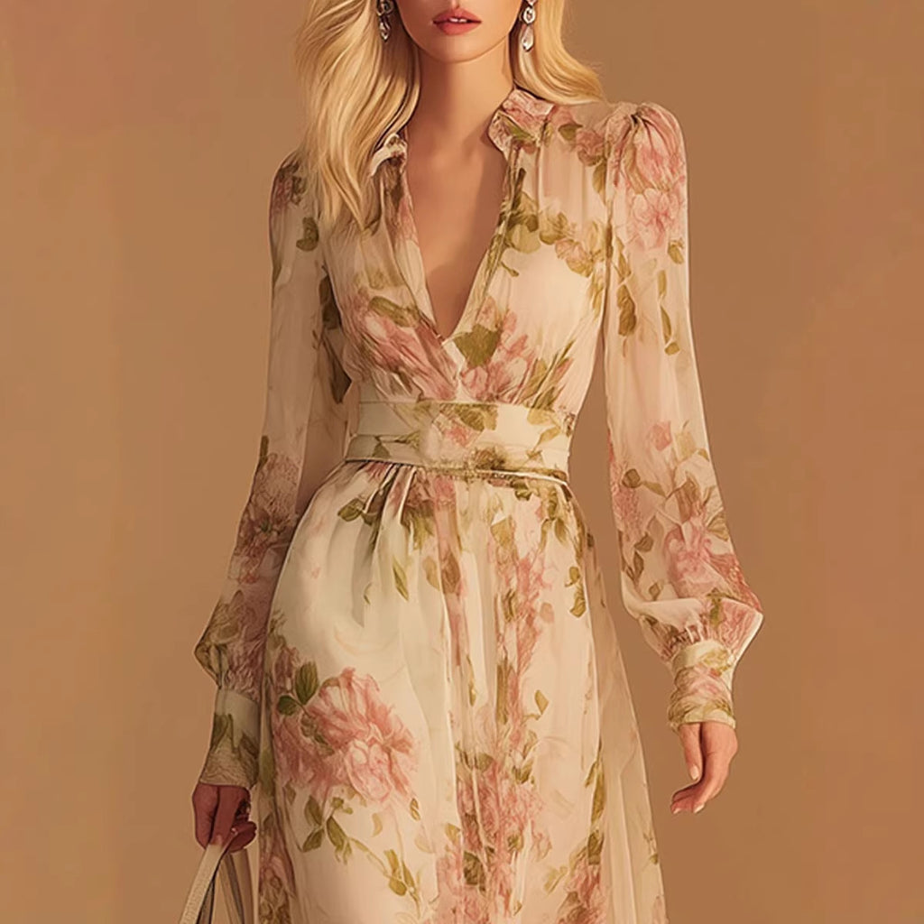 Product detail photo of Floral V Neck Mesh Dress, floral v neck mesh dress, everyday style