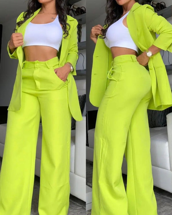 Split-Sleeve Lapel Blazer & Trouser Suit Set