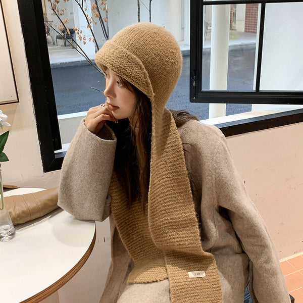 Khaki solid color knitted beanie hat for women