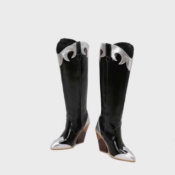 Patchwork leather knee-high boot product image