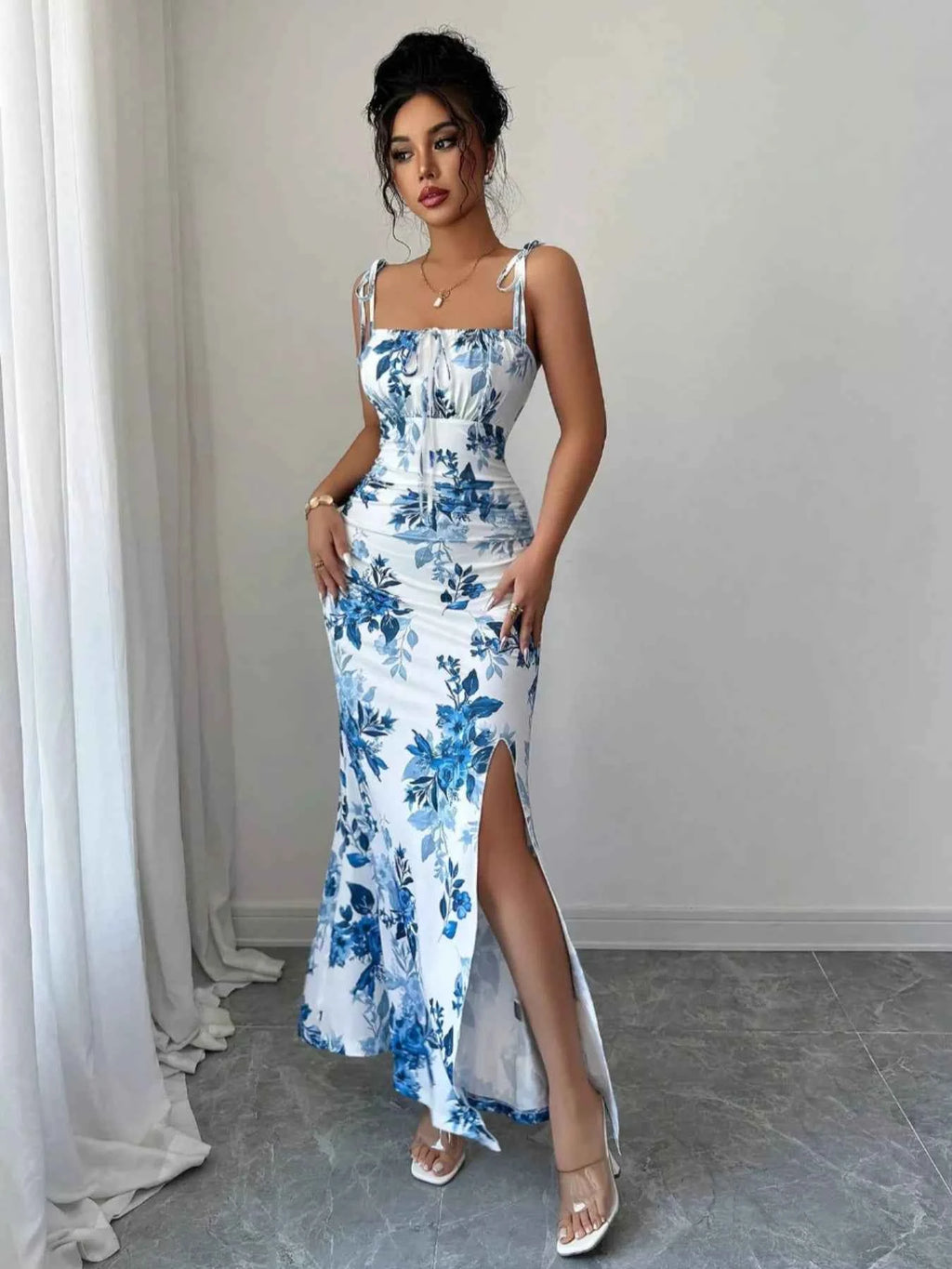 Printed tie strap slit maxi dress — additional view 8