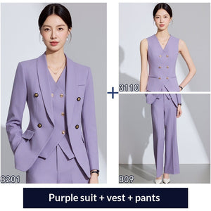 Purple women's suit set with tailored jacket and coordinated pieces, image 7