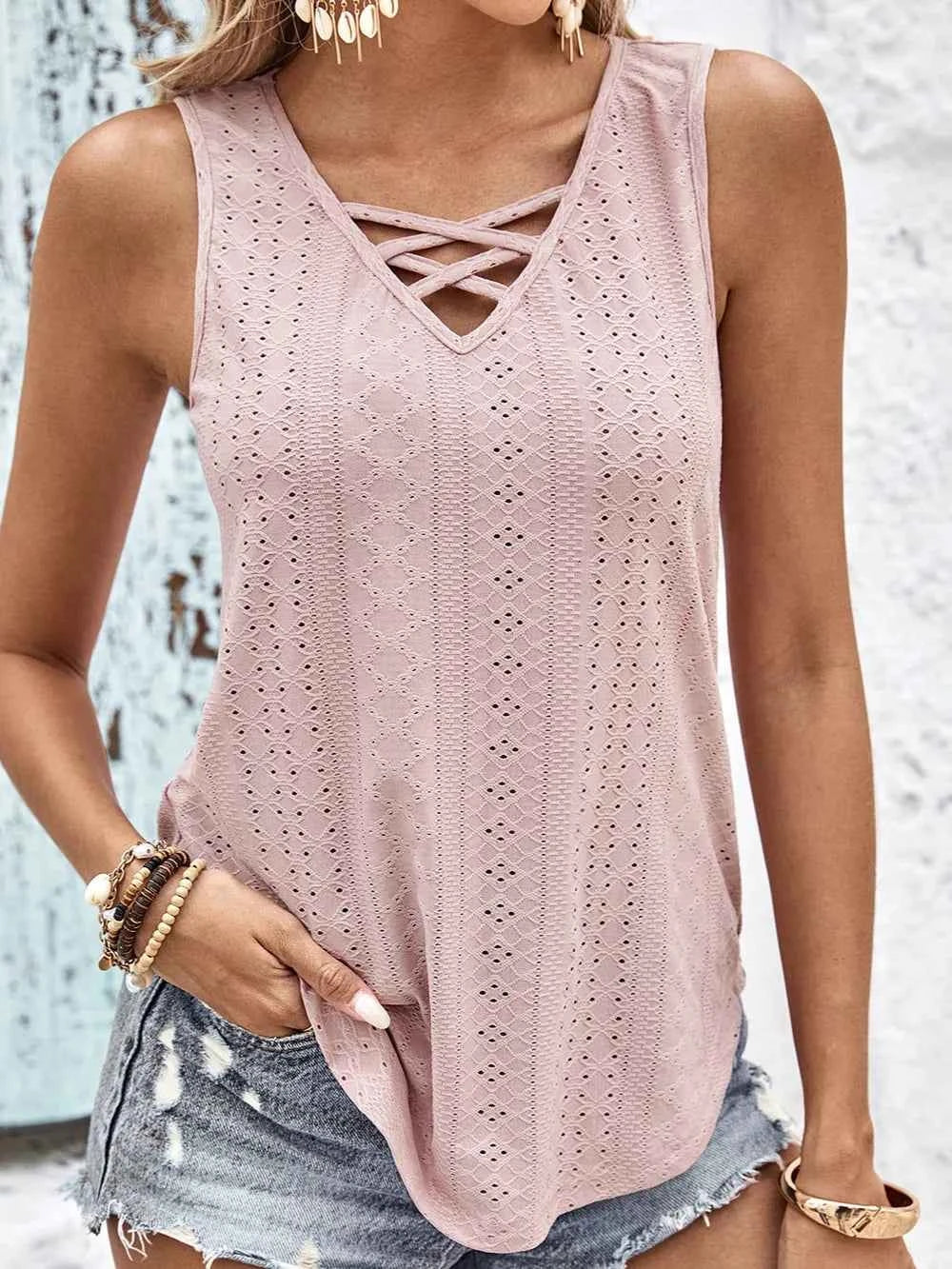 Eyelet wide strap tank top — additional view 2