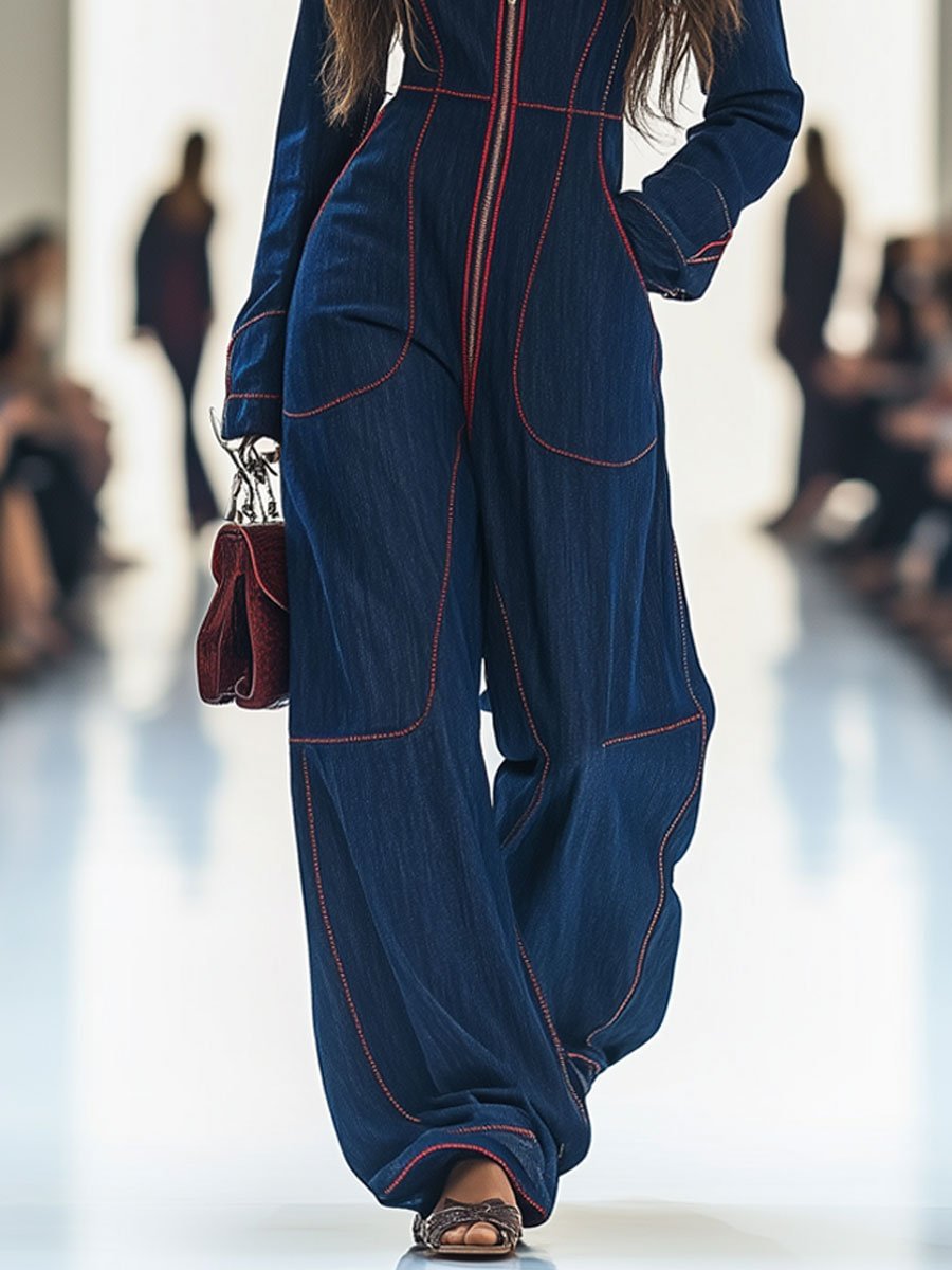 V-Neck Flap-Pocket Slim Jumpsuit – view 6