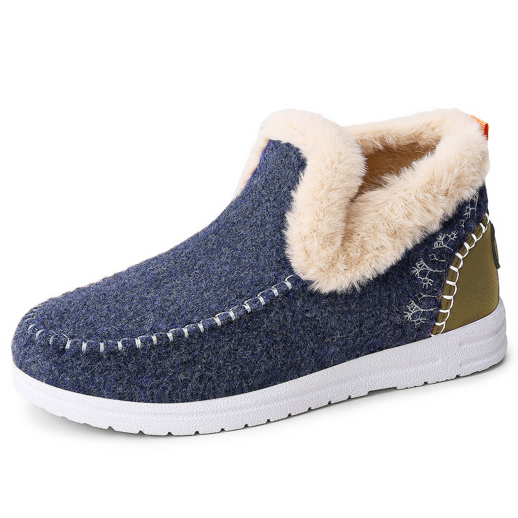 Blue warm lined flat winter boots for women