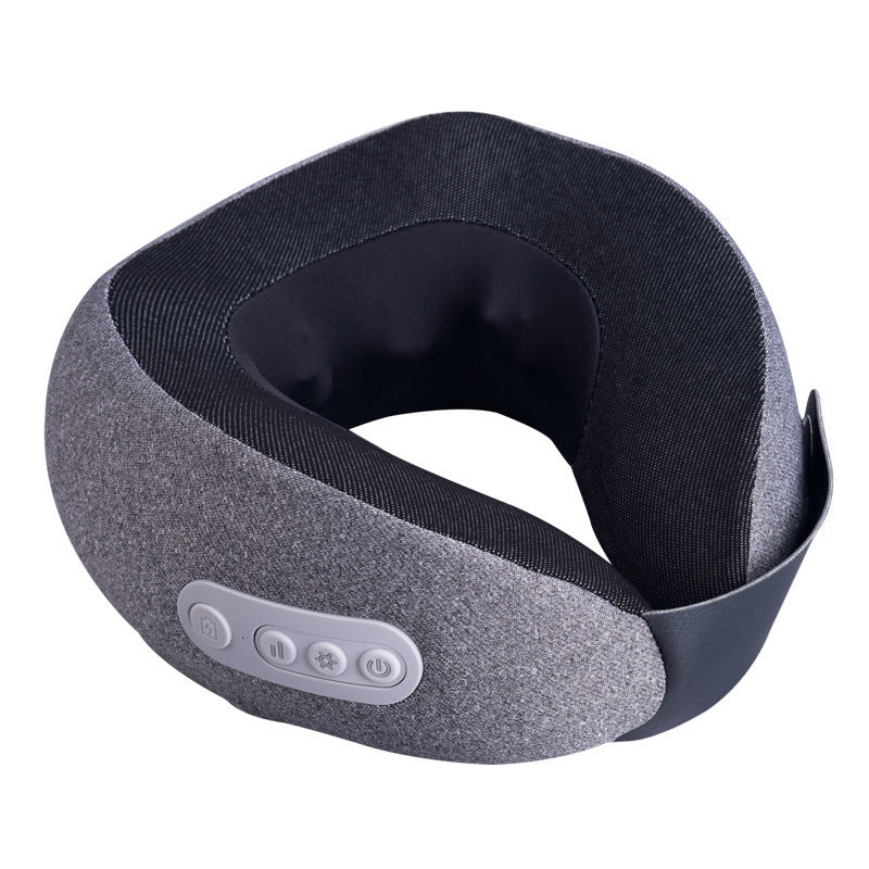 U-shaped massage pillow shown in use around neck
