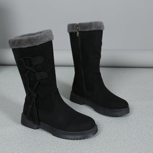 Black mid-calf snow boots - chunky sole, fleece lined for women