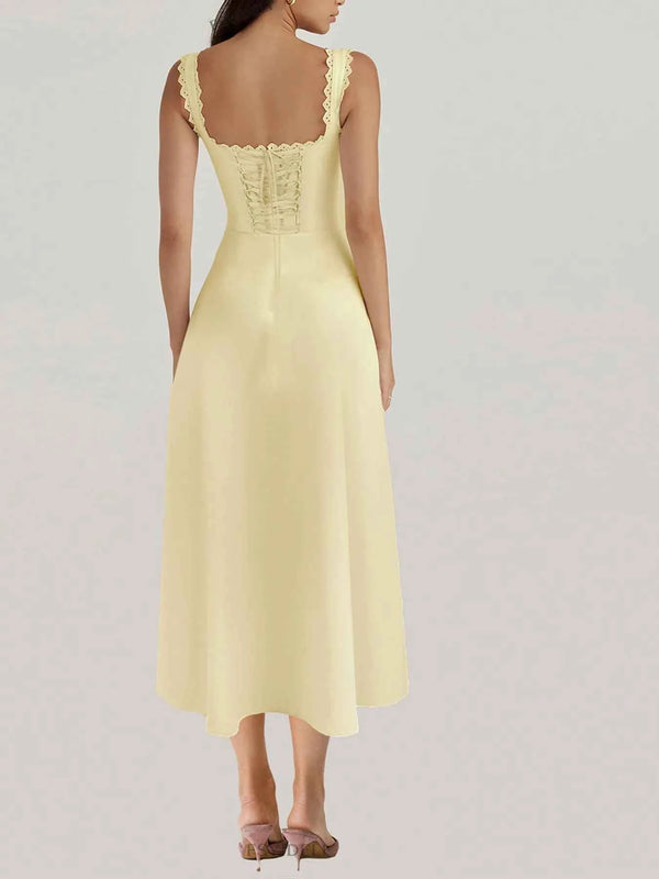 Scalloped V-neck midi dress with back lace-up — additional view 2