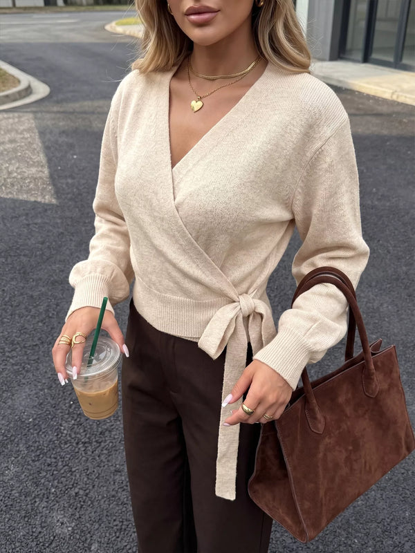 Tied surplice long sleeve sweater — additional view 4