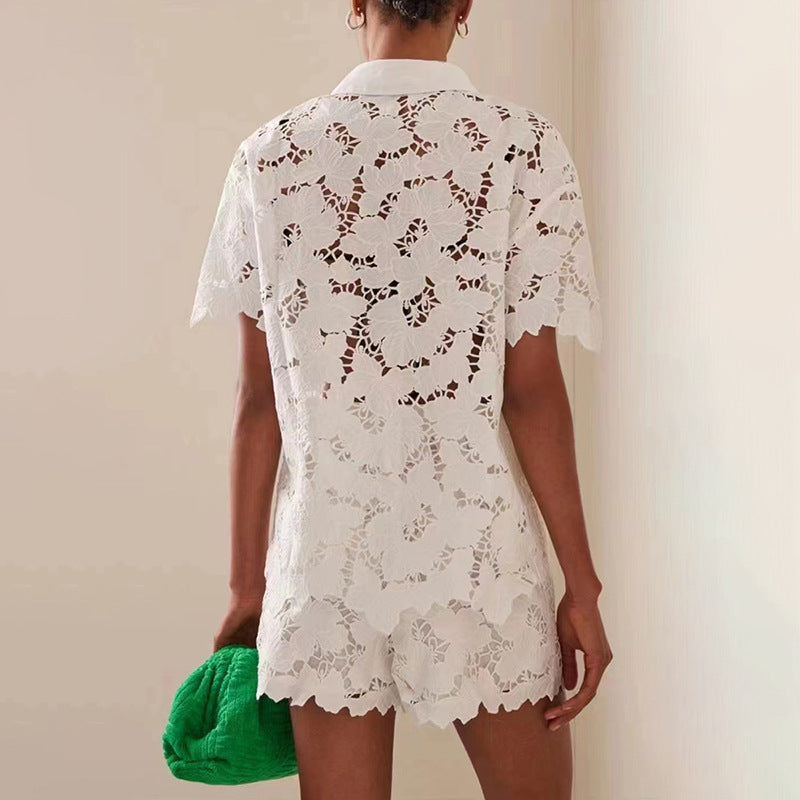 Women’s Lapel Top & Shorts Set, side product view