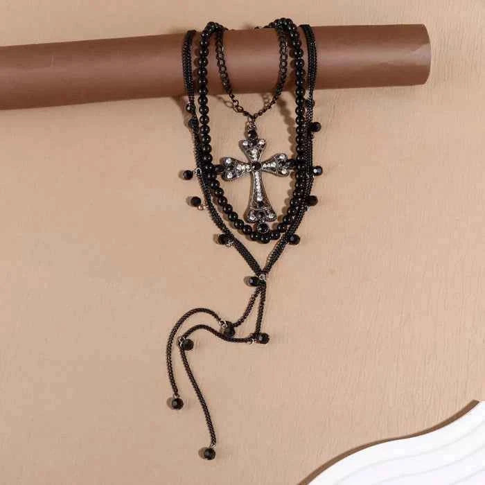 Cross pendant pearl necklace three-piece set — primary view