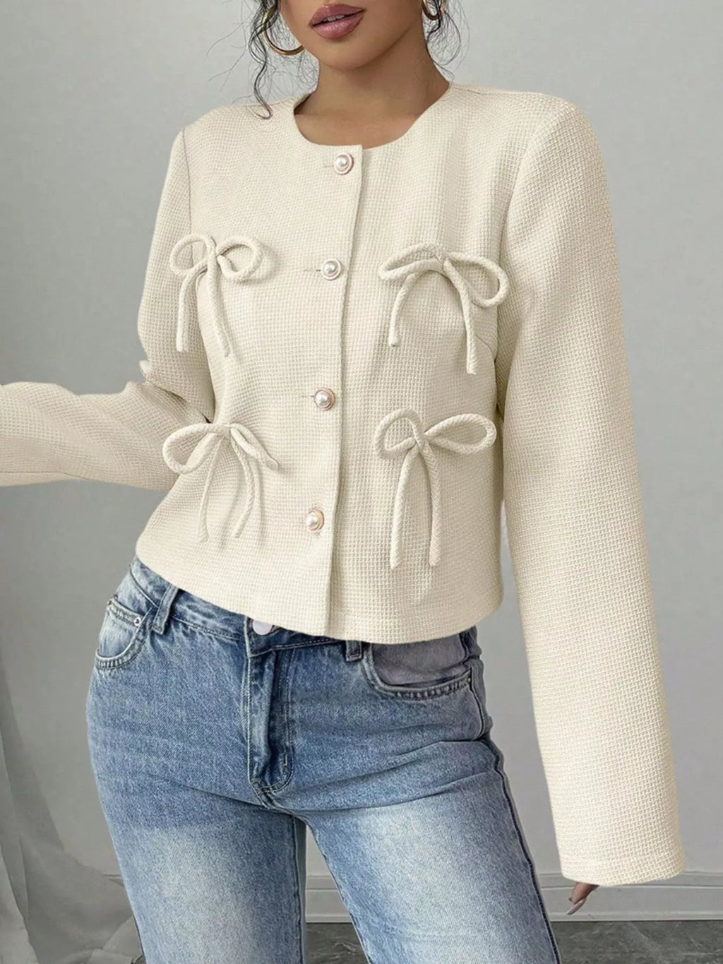 Bow detail cropped jacket — additional view 4