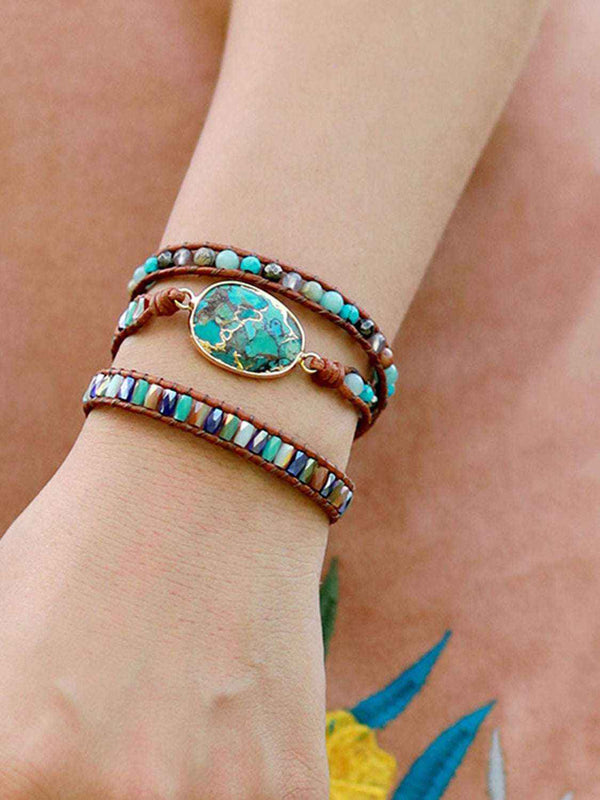 Handmade beaded natural stone bracelet set — additional view 3