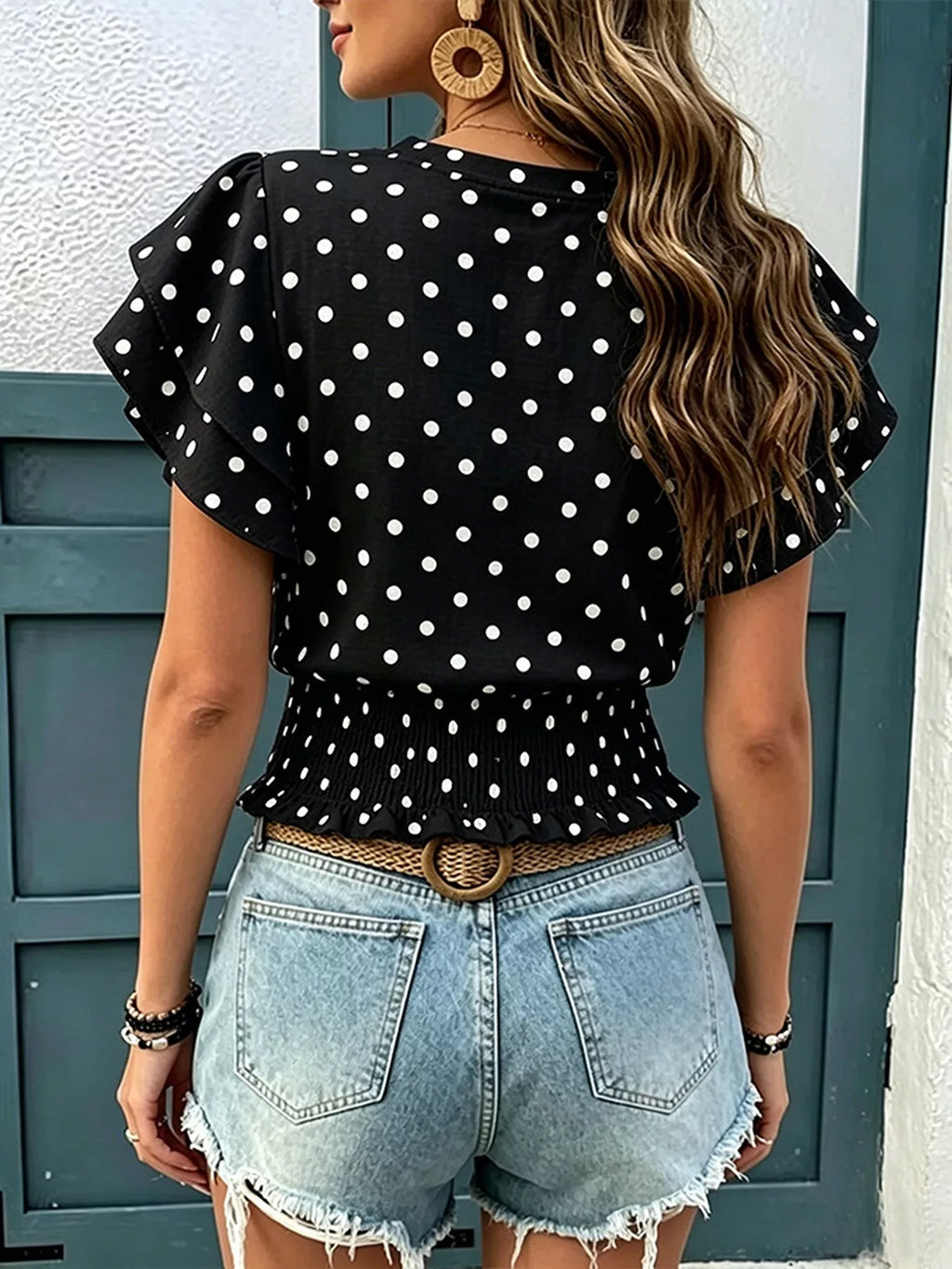 Polka dot ruffle sleeve blouse — additional view 5