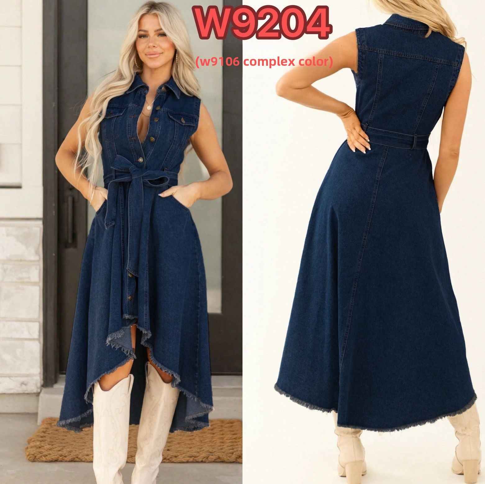 Sleeveless Empire Waist Dress with Hollow-Jeans & Denim-Splashis-Color:Deep Blue 9204-Size:US S 4-Splashis