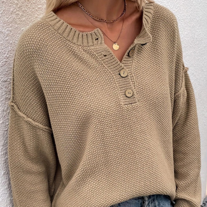Women's Relaxed Fit V-Neck Knitted Pullover Sweater product image