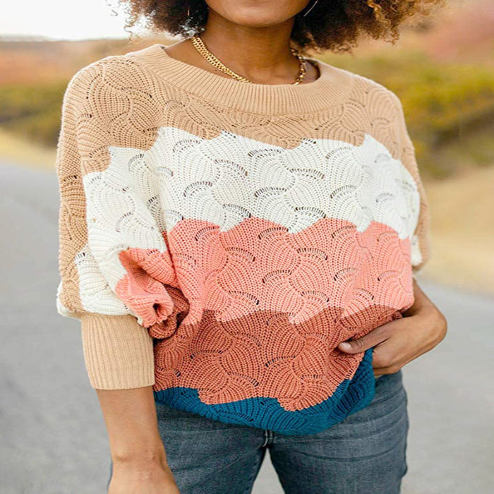 Women's Color Block Batwing Knit Sweater-Splashis