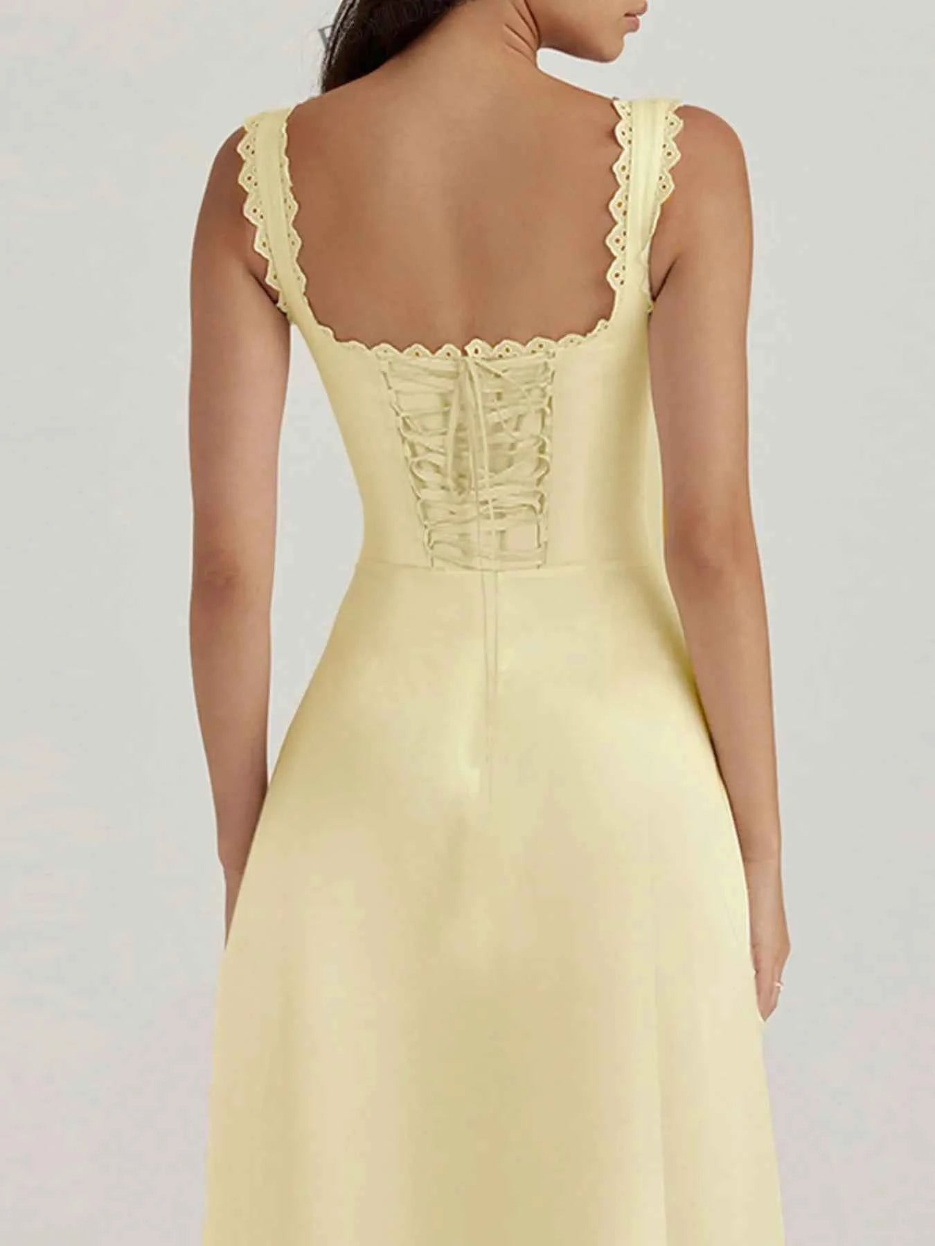 Scalloped V-neck midi dress with back lace-up — additional view 3