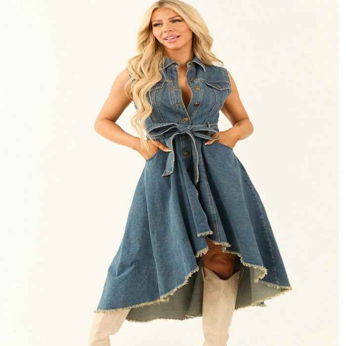 Sleeveless empire waist dress with hollow detail — additional view 2