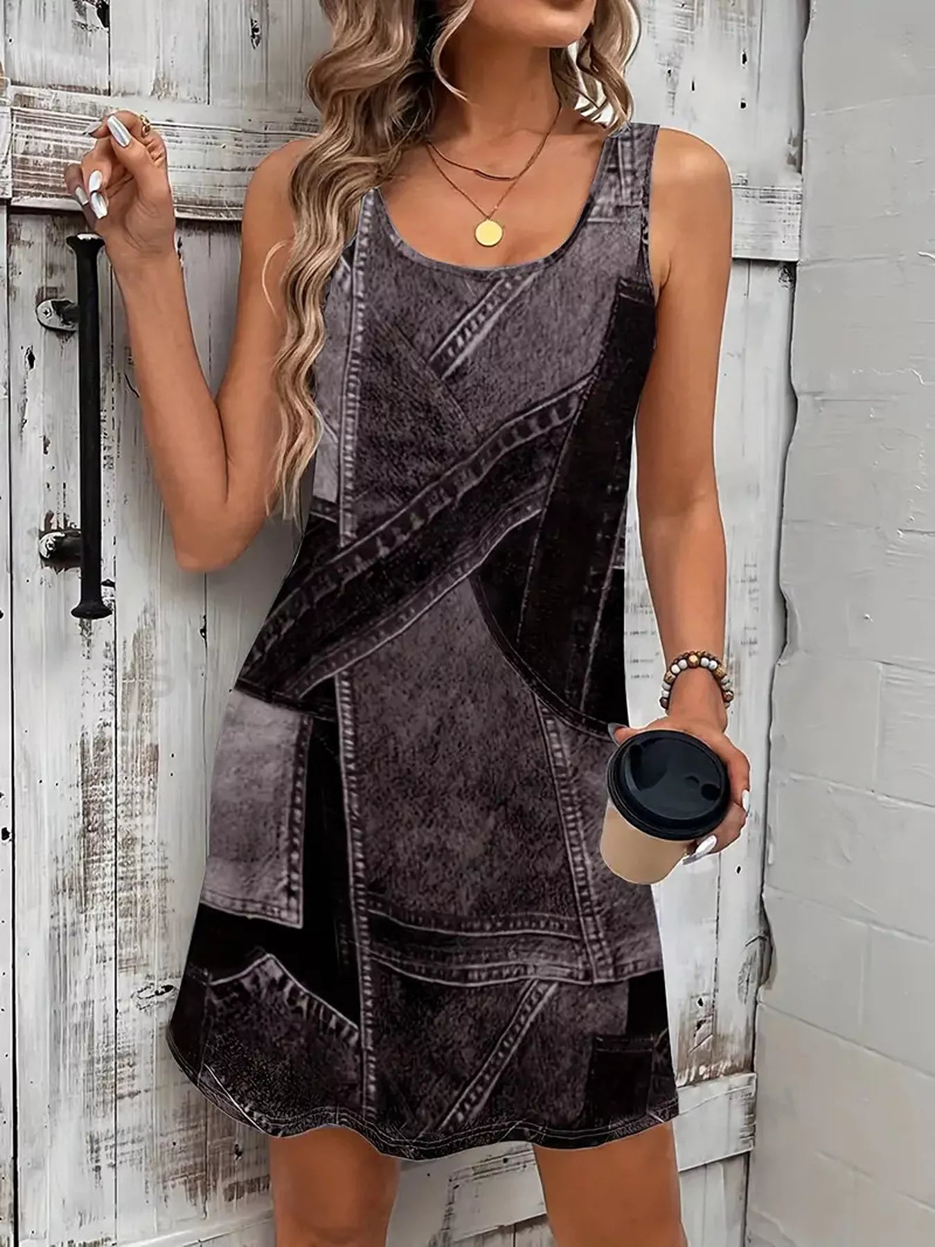 Patchwork Denim Sleeveless Dress view 2