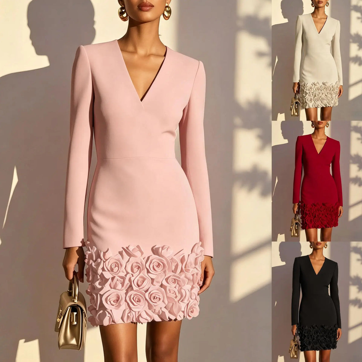 V-Neck 3D Floral Bodycon Party Dress product image
