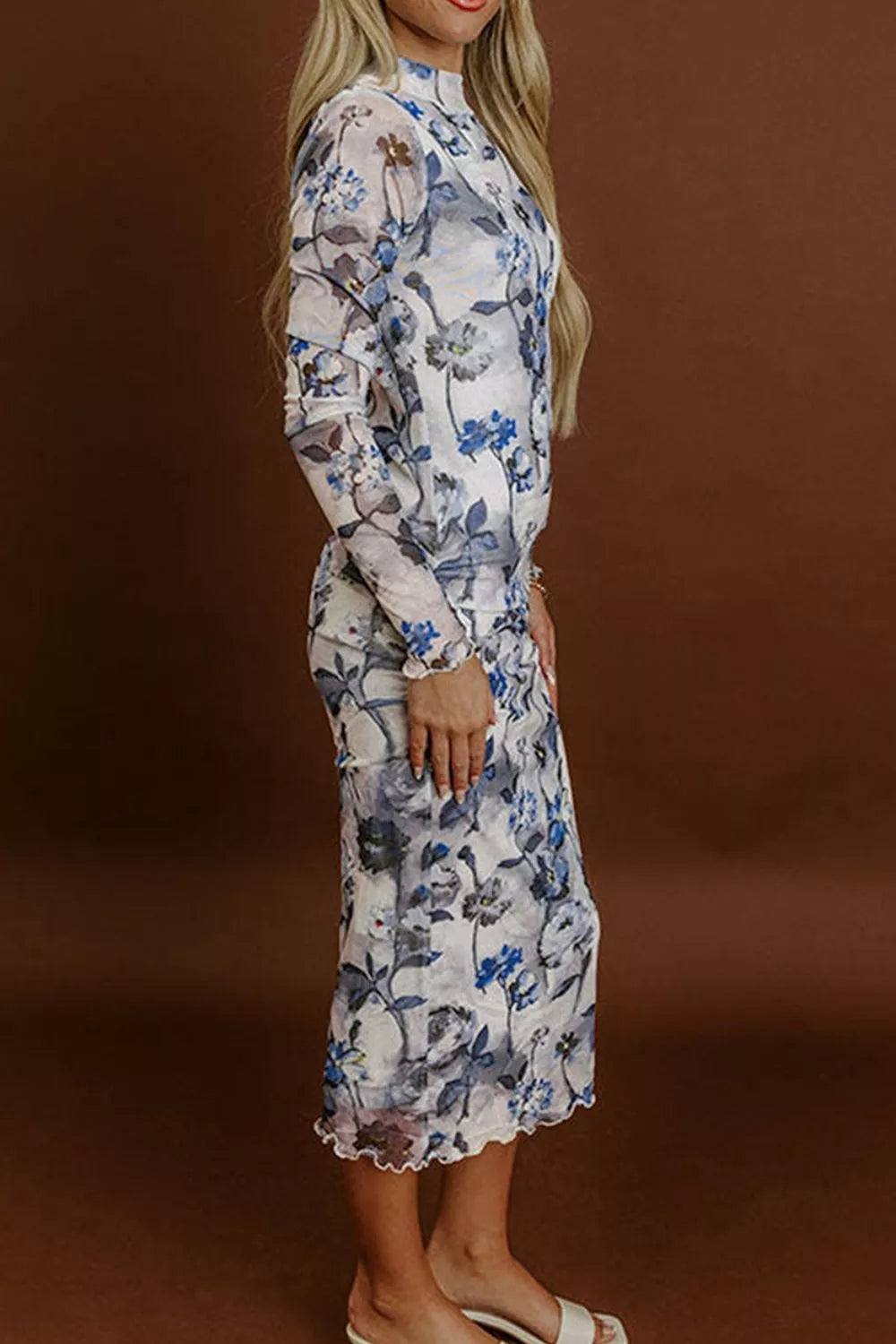 Floral Print Sheath Elegant Long Sleeve Dress — additional view 4