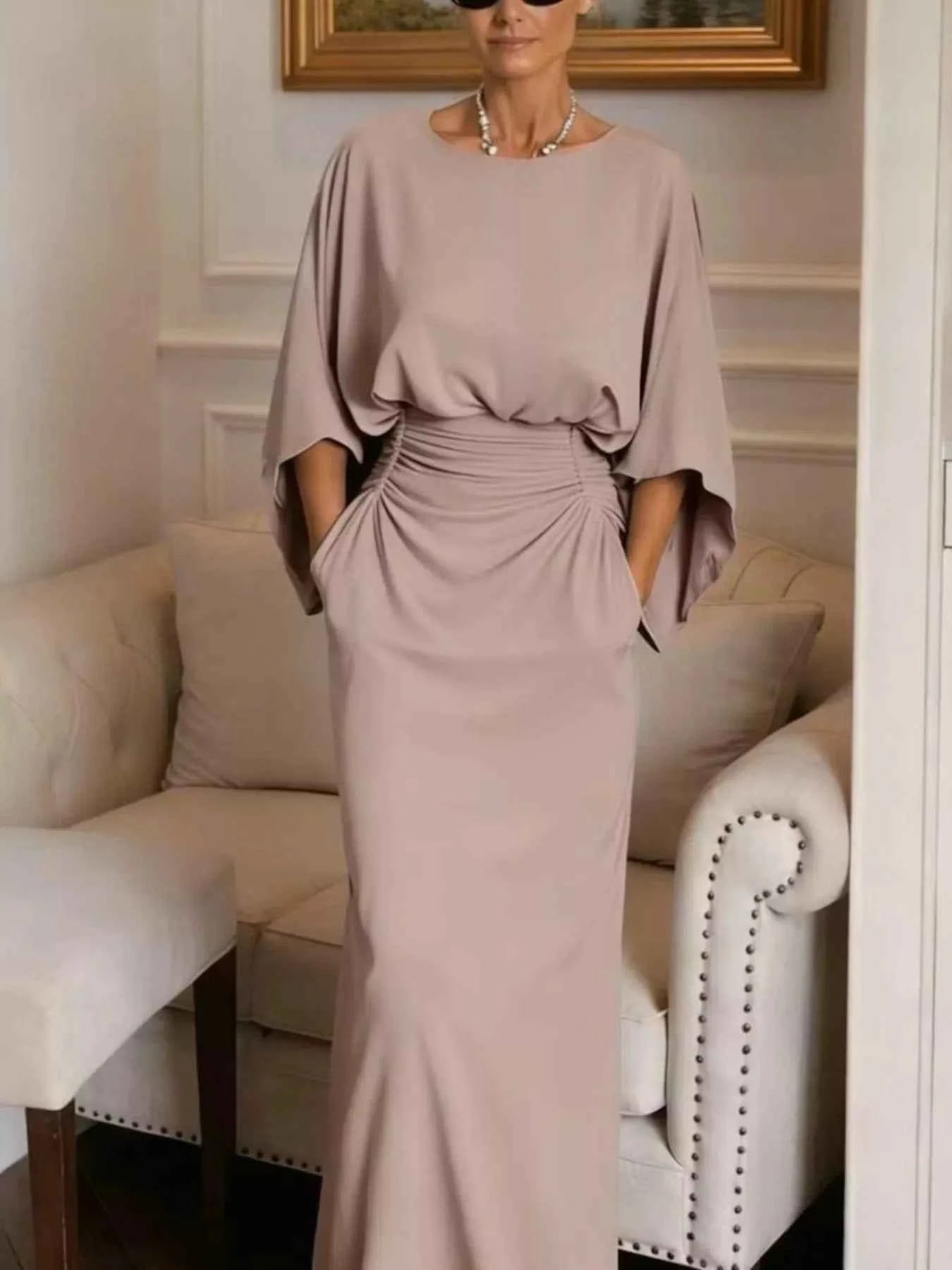 Batwing sleeve ruched maxi dress — additional view 5