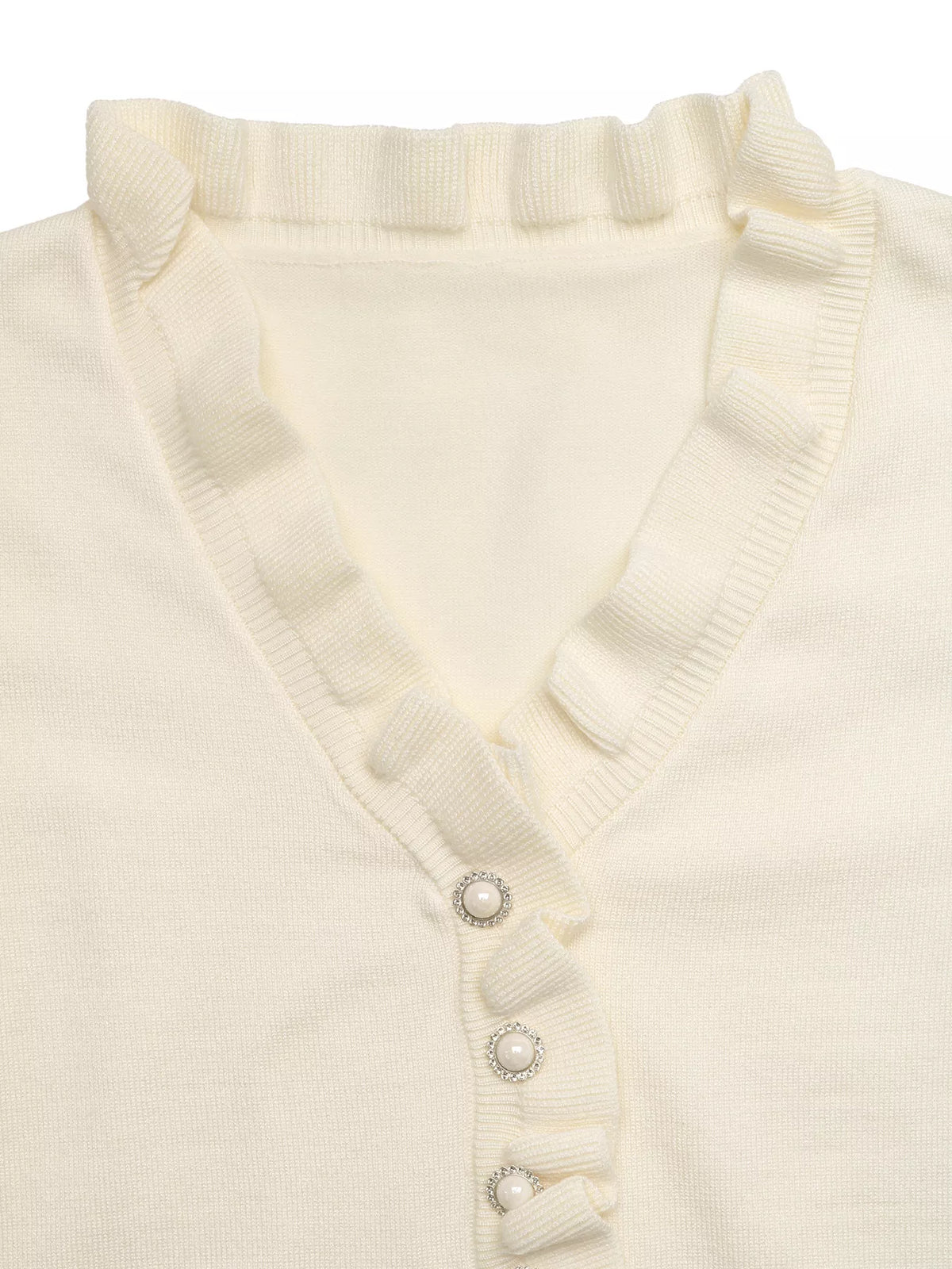 Ruffle Trim Pearl Button V-Neck Knit Top, product view 8