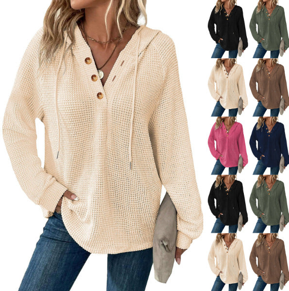 Women's Waffle-Weave Loose-Fit Hooded Top additional product view