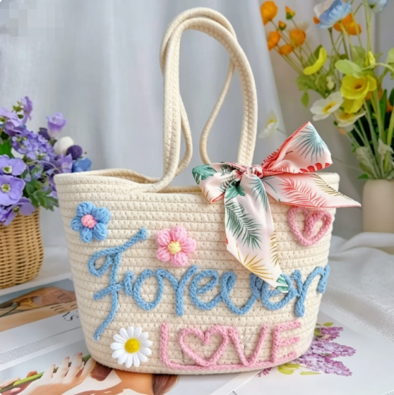 DIY tote bag kit weaving pattern close-up