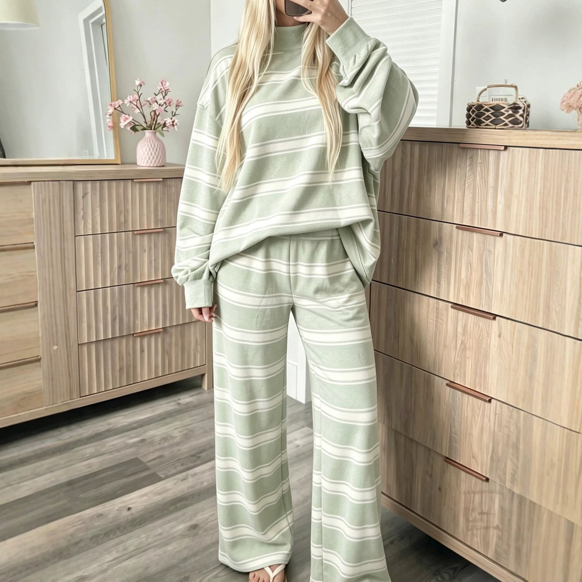 Women's Striped Print Top and Pants Set – 6 Colours additional product view