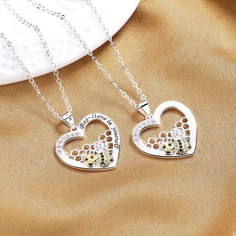 Sunflower and bee heart necklace — additional view 3