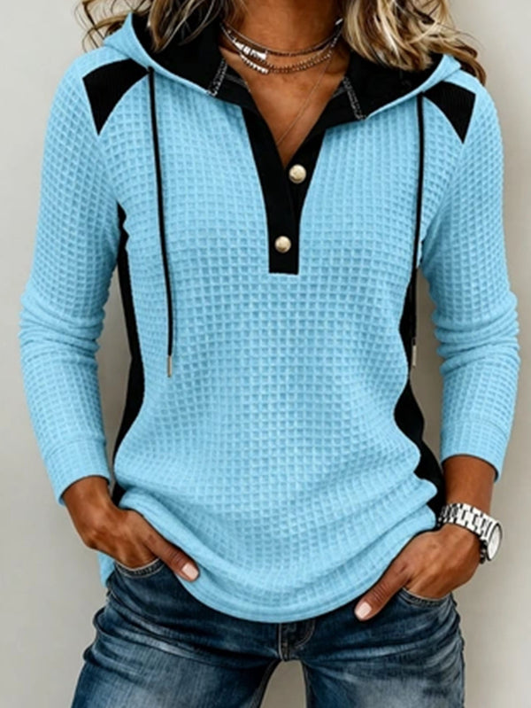 Sky Blue waffle knit hoodie sweatshirt for women