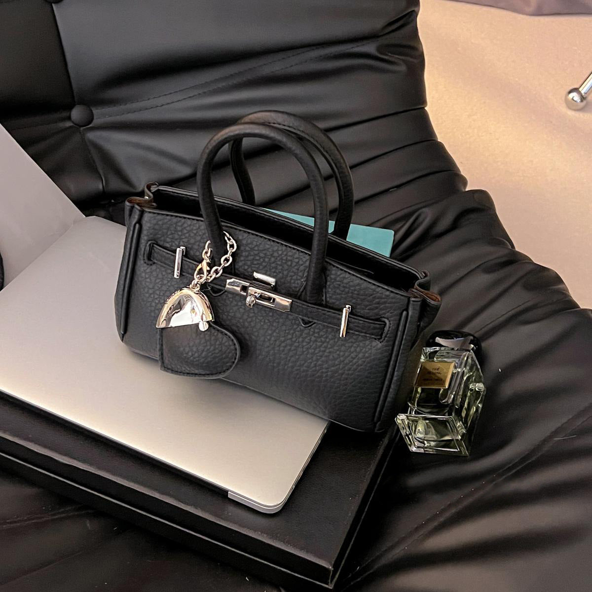 Mini Lychee Pattern PU Leather Tote Bag for Women, front product view