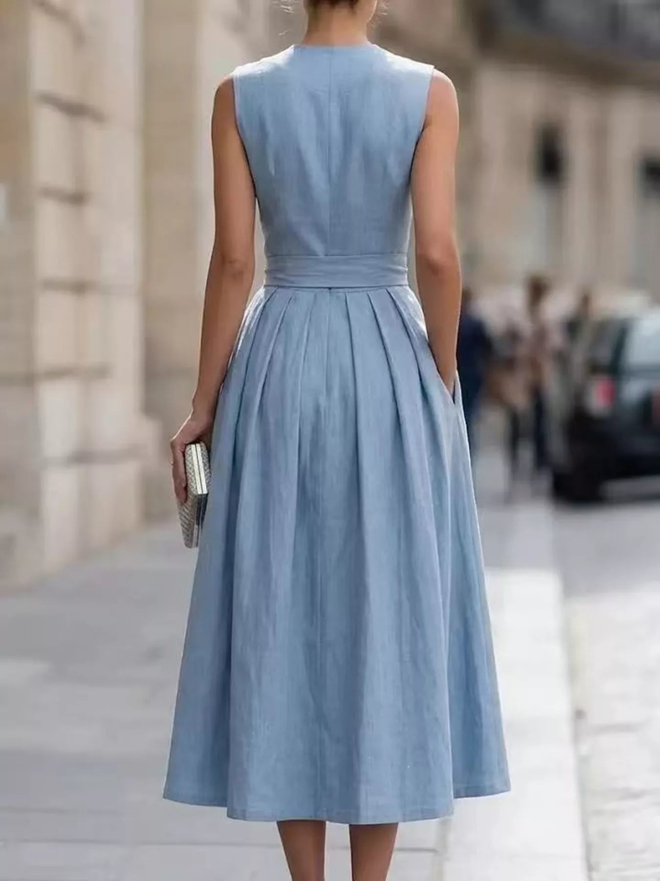 Full Size Sleeveless Button-Front Belted Midi Dress Plus Size — additional view 2