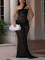 Model wearing the Lace One-Shoulder Maxi Dress