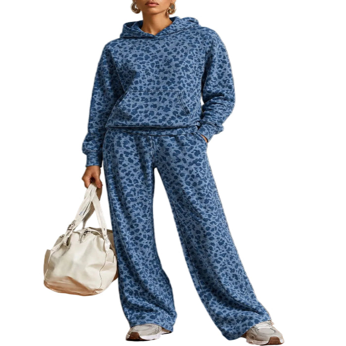 Women's Leopard Print Hooded Sweatshirt and Pants Set product image
