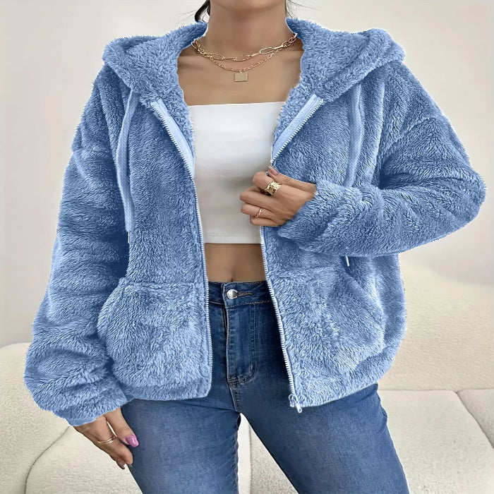 Drawstring fleece zip-up jacket — primary view