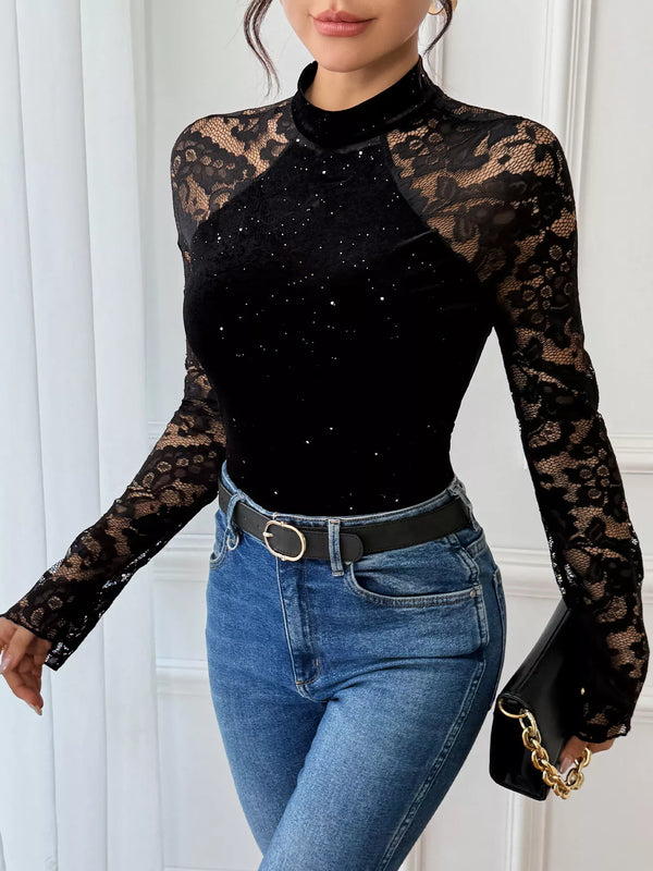 Lace mock neck bodysuit — additional view 2