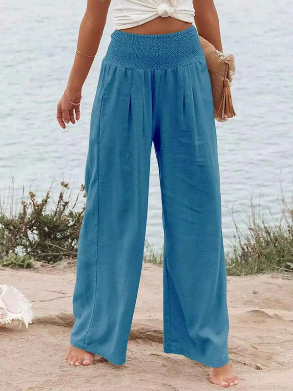 Smocked high-waisted wide-leg pants — additional view 8