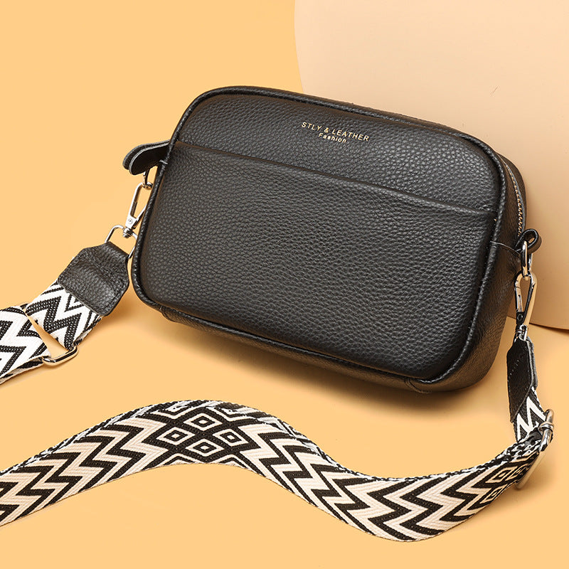 Rhombus Embroidered Crossbody Bag - Genuine Leather Shoulder Bag, product view 11