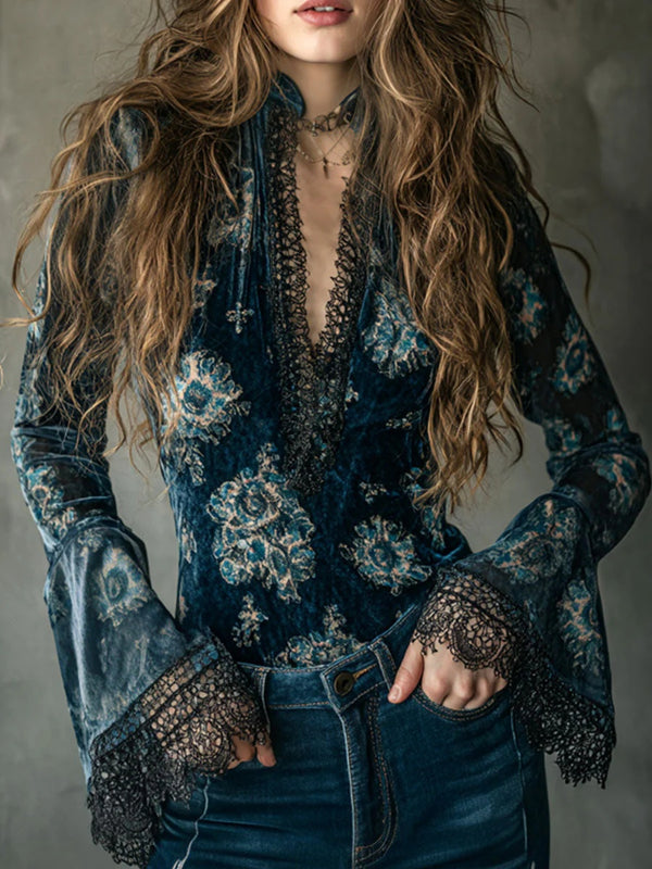 Blue bohemian casual top product image