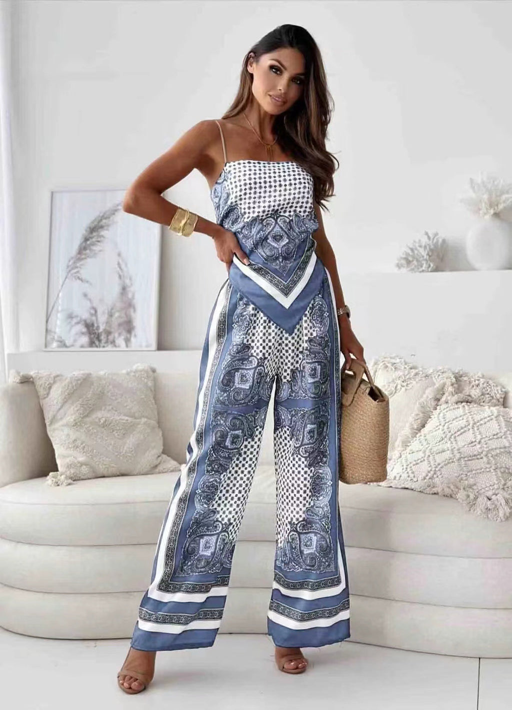 Women’s Printed Spaghetti-Strap Pants Set, product view 7