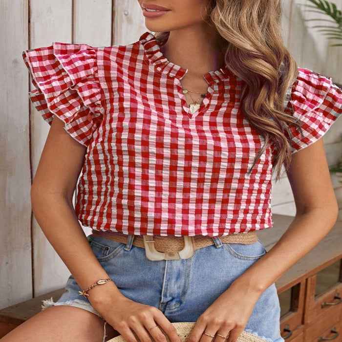 Gingham ruffle blouse — primary view