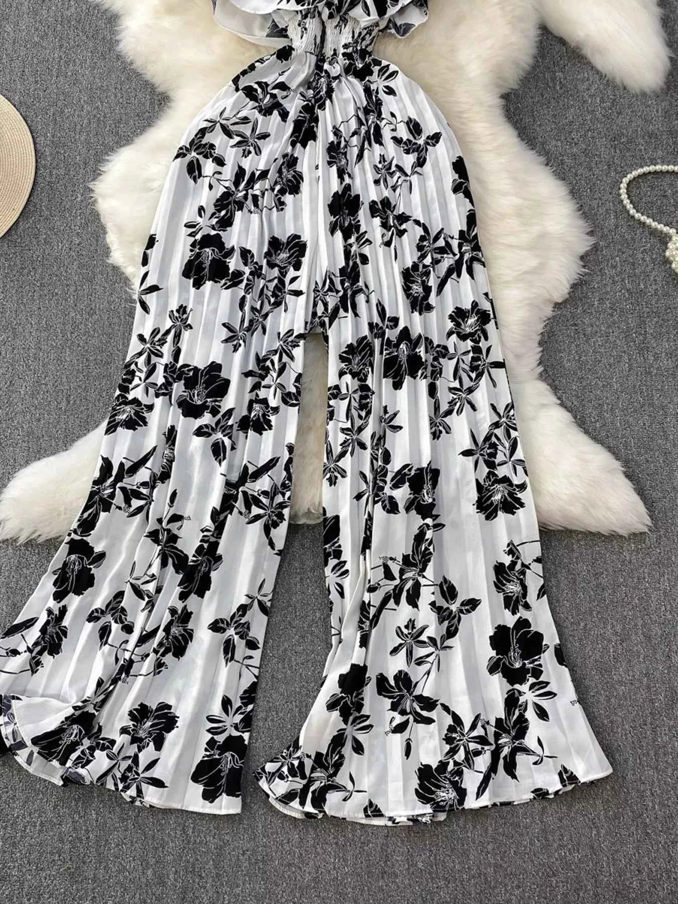 Cotton Spandex Floral Print Jumpsuit-Jumpsuit-Splashis-Splashis