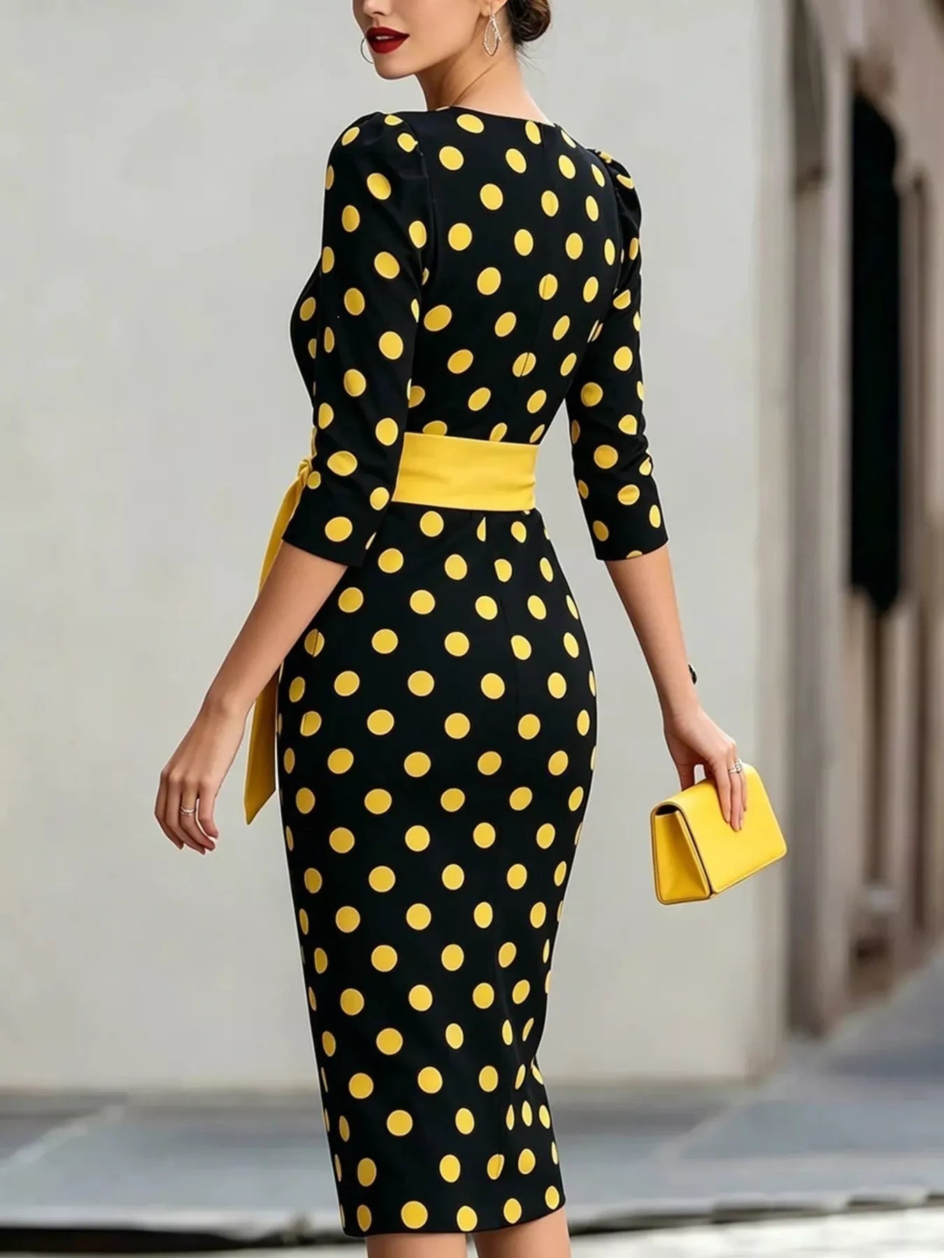 Full Size Polka Dot 3/4 Sleeve Dress Plus Size — additional view 4