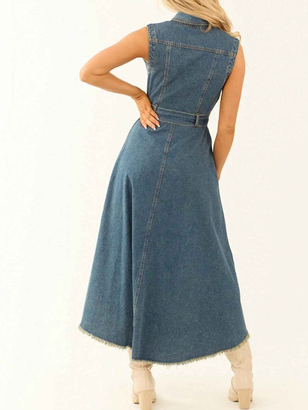 Sleeveless empire waist dress with hollow detail — additional view 4